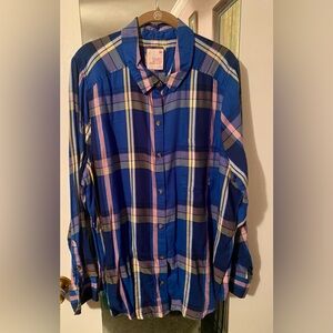 SO Women's Blue and Pink Plaid Blouse